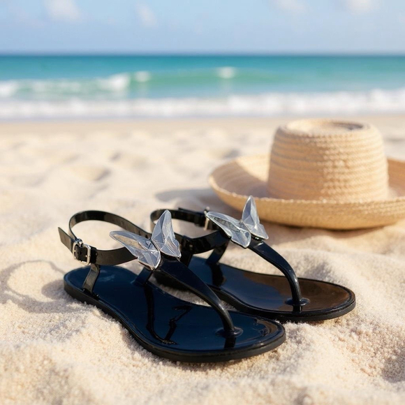 Olivia Miller Shoes - Olivia Miller Crystal Black Butterfly Jelly Thong Flip Flop Sandal 10 M